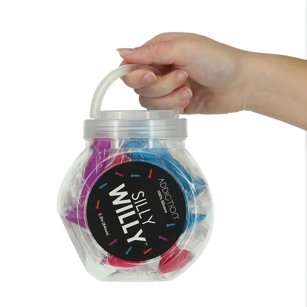 Addiction Silly Willy 3.3 in. Silicone Dildo 12-Piece Assorted Color Fishbowl Display thumbnail