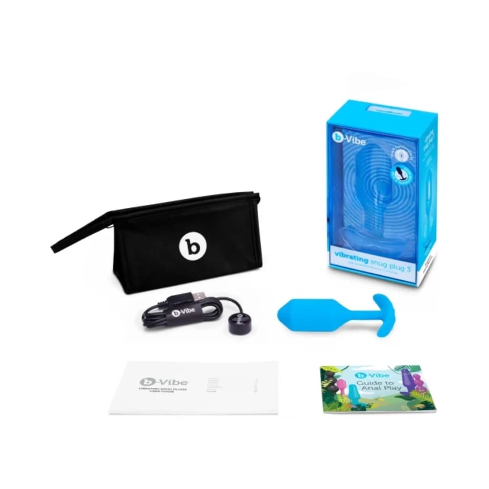 b-Vibe Vibrating Snug Plug 3 Rechargeable Weighted Silicone Anal Plug Blue thumbnail