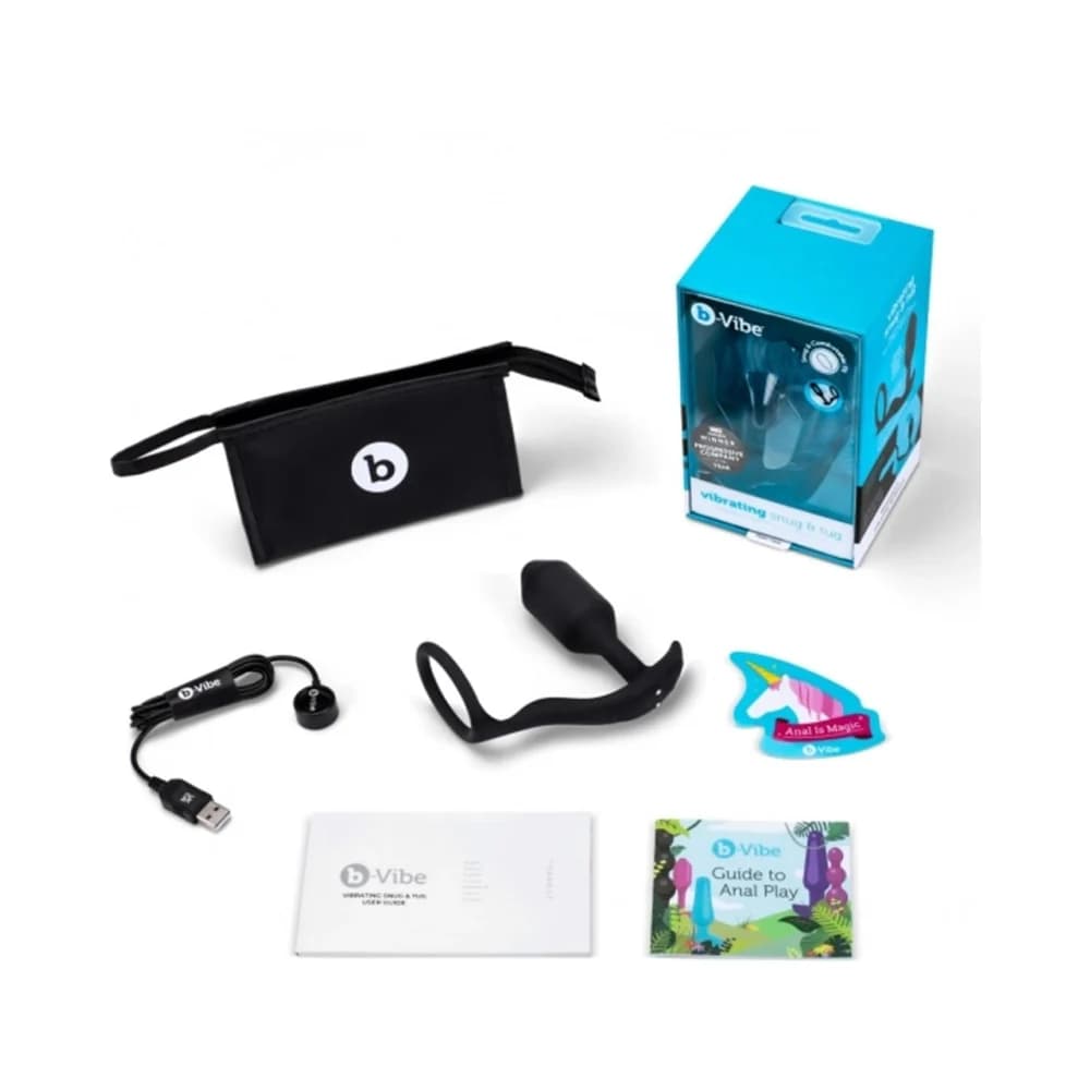 b-Vibe Vibrating Snug & Tug Rechargeable Weighted Silicone Anal Plug with Cockring Medium Black