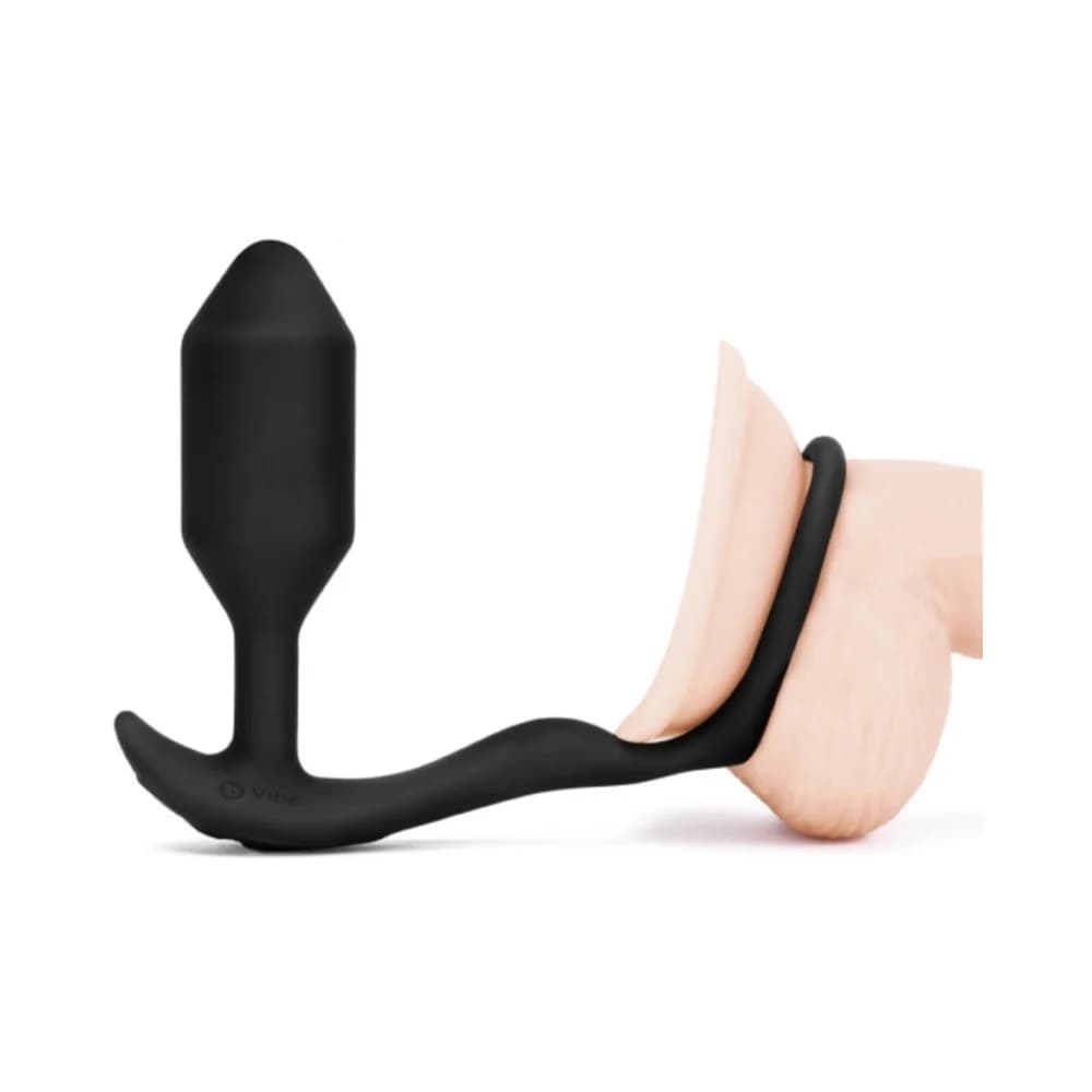 b-Vibe Vibrating Snug & Tug Rechargeable Weighted Silicone Anal Plug with Cockring Medium Black thumbnail