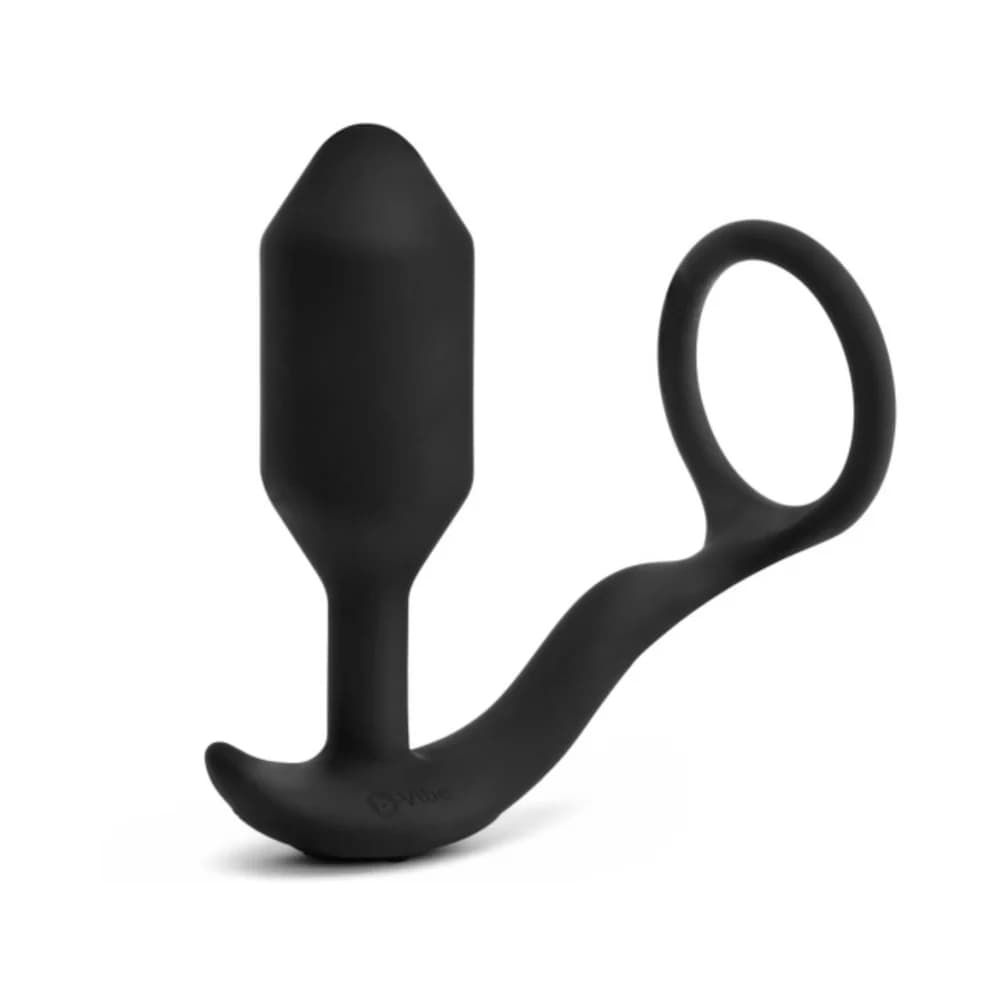 b-Vibe Vibrating Snug & Tug Rechargeable Weighted Silicone Anal Plug with Cockring Medium Black thumbnail