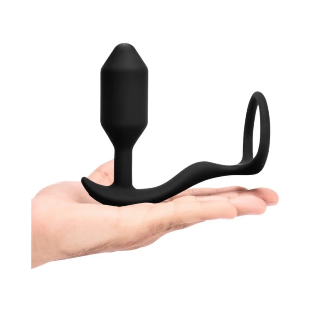 b-Vibe Vibrating Snug & Tug Rechargeable Weighted Silicone Anal Plug with Cockring Medium Black thumbnail 5