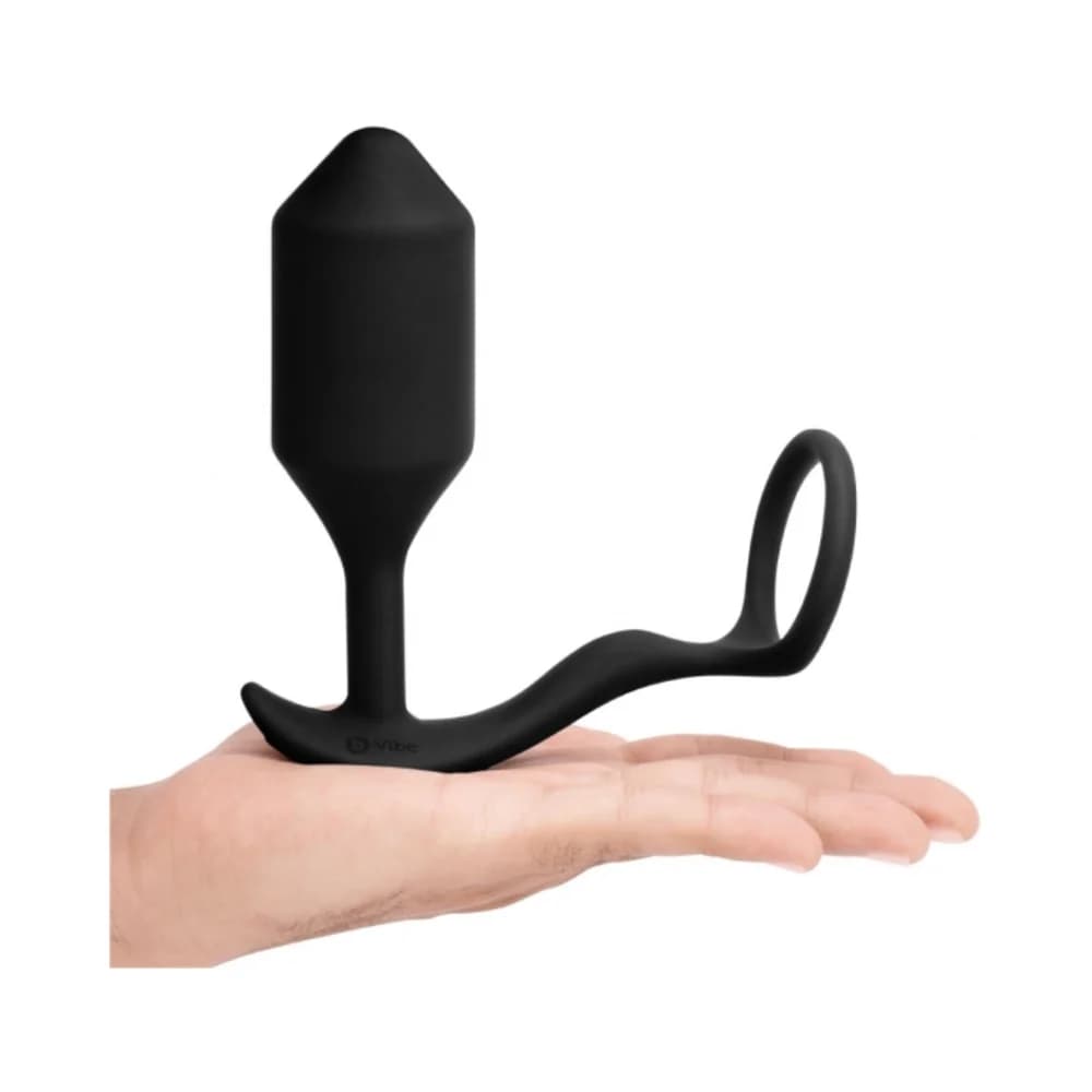 b-Vibe Vibrating Snug & Tug Rechargeable Weighted Silicone Anal Plug with Cockring XL Black thumbnail
