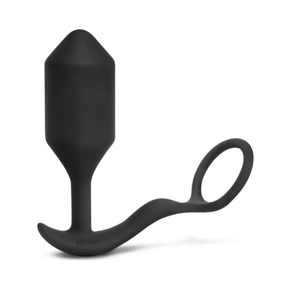 b-Vibe Vibrating Snug & Tug Rechargeable Weighted Silicone Anal Plug with Cockring XL Black thumbnail