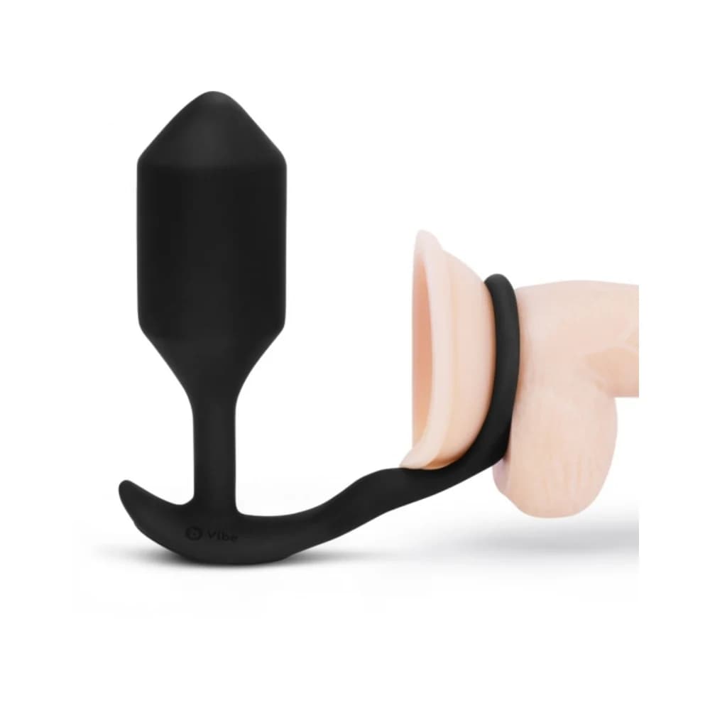 b-Vibe Vibrating Snug & Tug Rechargeable Weighted Silicone Anal Plug with Cockring XL Black thumbnail
