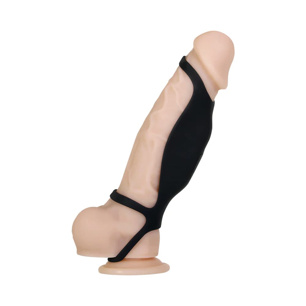 Gender X Rocketeer Rechargeable Triple-Ring Vibrating Silicone Penis Sheath Black thumbnail