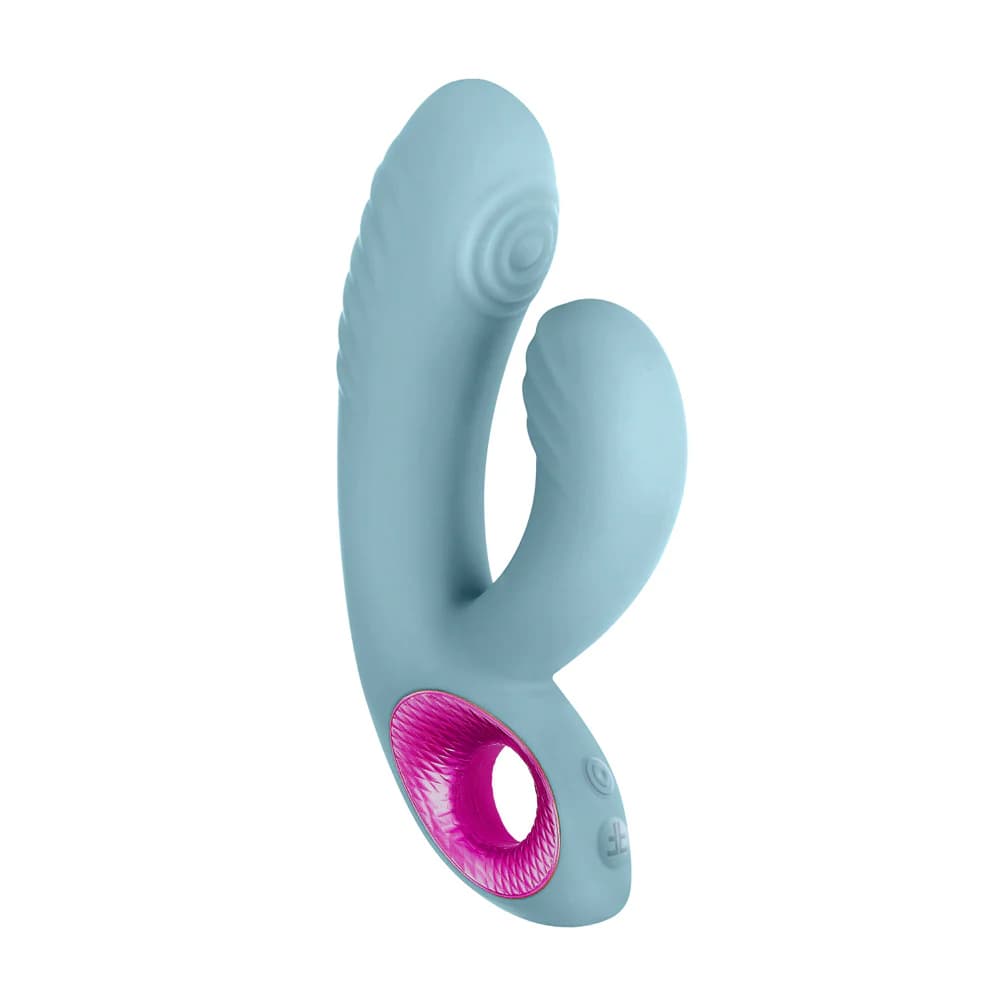 FemmeFunn Cora Rechargeable Silicone Thumping Dual Stimulation Vibrator Light Blue thumbnail