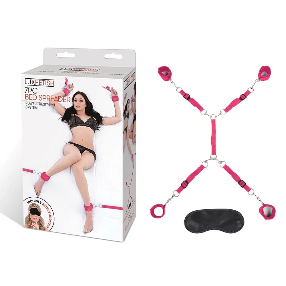 Lux Fetish 7-Piece Bed Spreader Playful Restraint System Hot Pink thumbnail