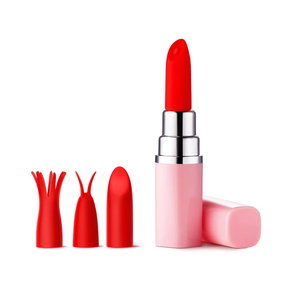 Luv Inc Lv57 Lipstick Vibrator Rechargeable Silicone Discreet Bullet with 3 Attachments Light Pink thumbnail