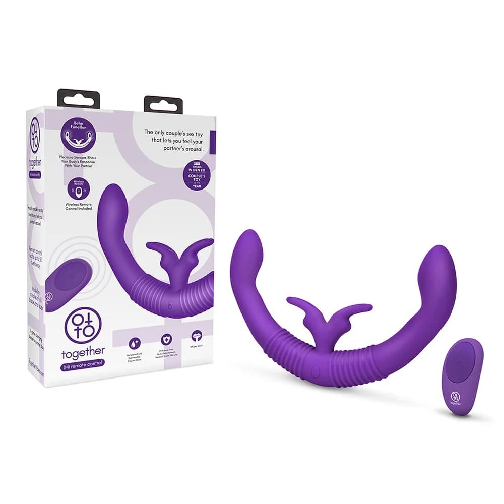 Together Couples Toy Remote-Controlled Dual Ended Rabbit Vibrator Purple thumbnail