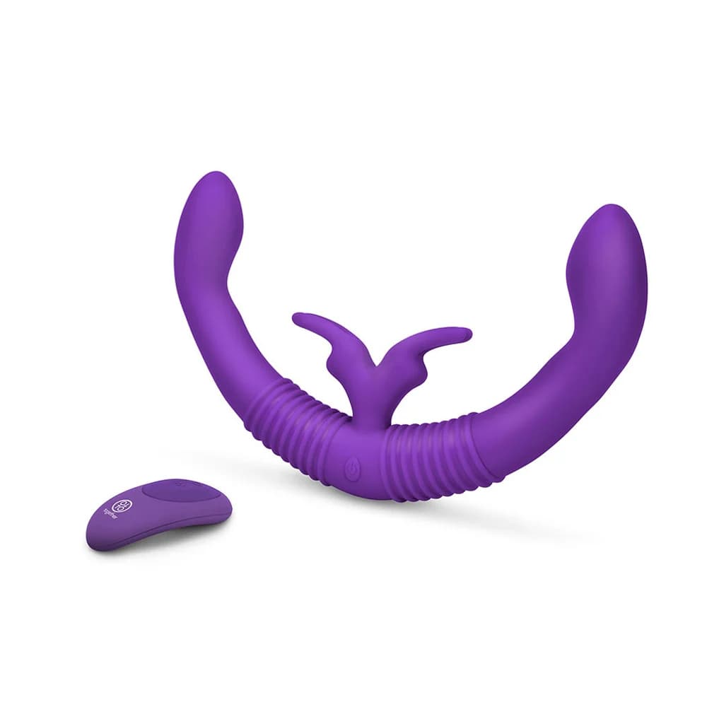 Together Couples Toy Remote-Controlled Dual Ended Rabbit Vibrator Purple thumbnail