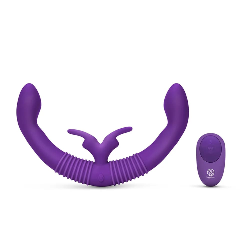 Together Couples Toy Remote-Controlled Dual Ended Rabbit Vibrator Purple thumbnail