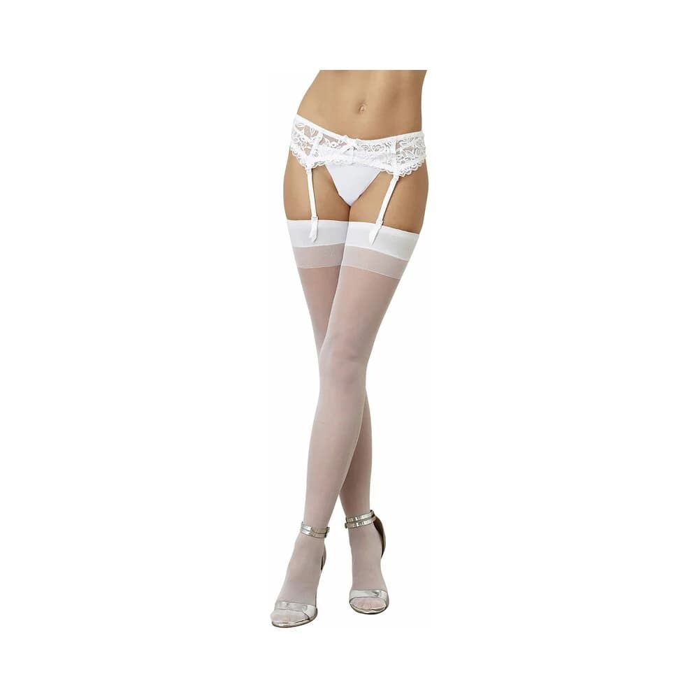 Dreamgirl Sheer Thigh-High Stockings With Plain Top and Back Seam White OS thumbnail