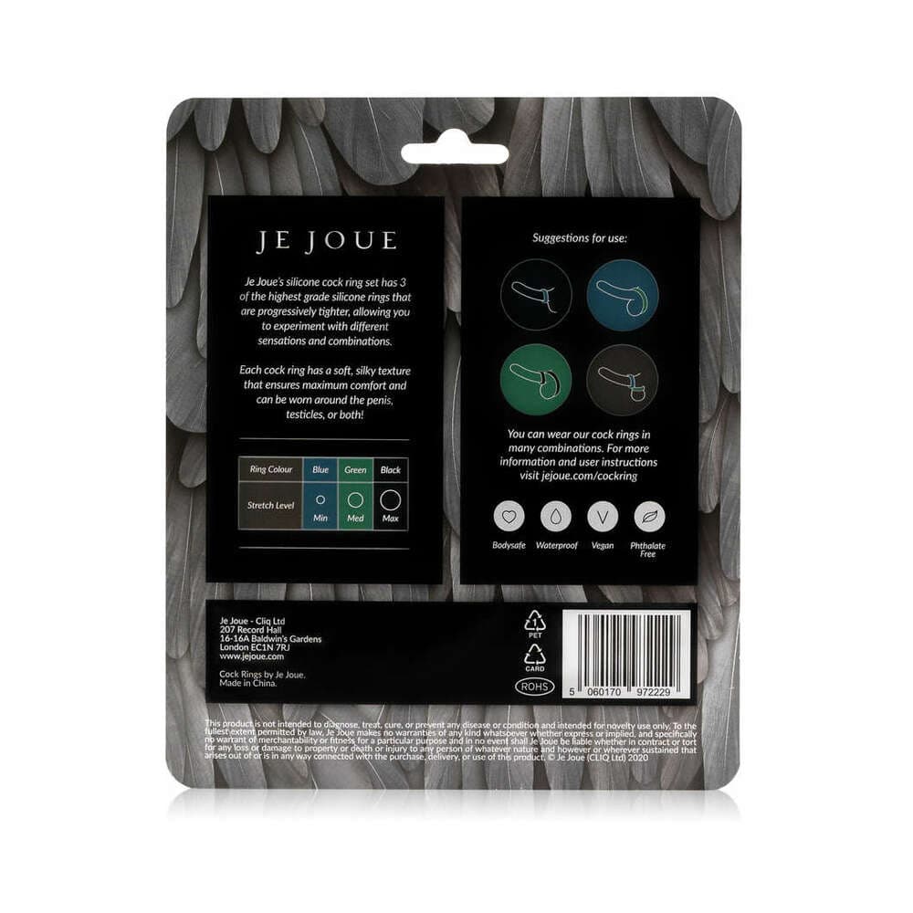 Je Joue Silicone Cock Ring 3-Piece Set Black/Green/Blue thumbnail