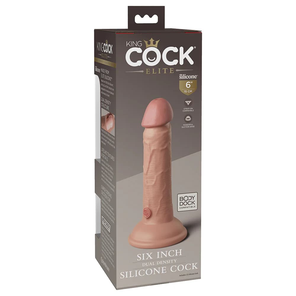 King Cock Elite 6 in. Dual Density Silicone Cock Realistic Dildo With Suction Cup Beige thumbnail