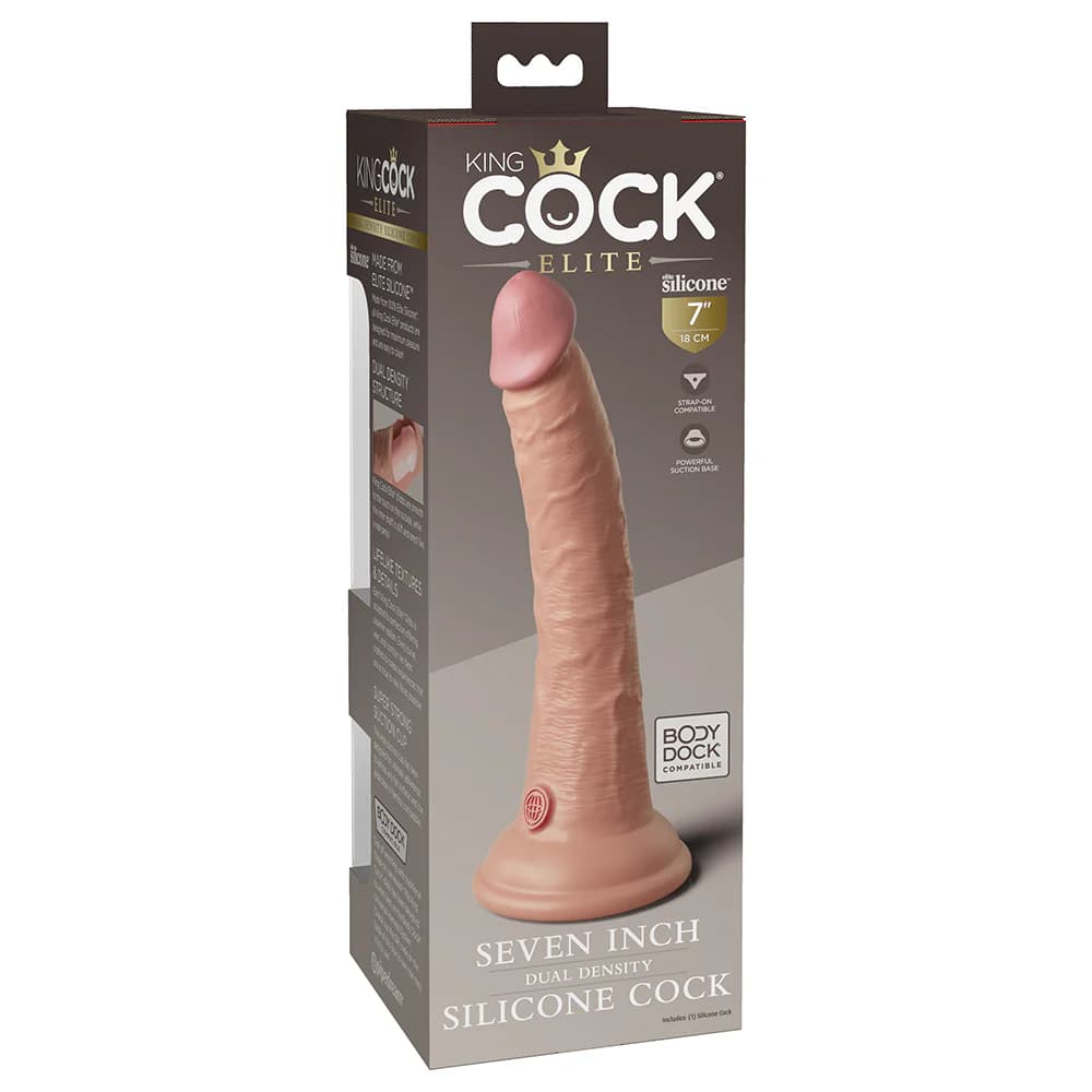 King Cock Elite 7 in. Dual Density Silicone Cock Realistic Dildo With Suction Cup Beige thumbnail