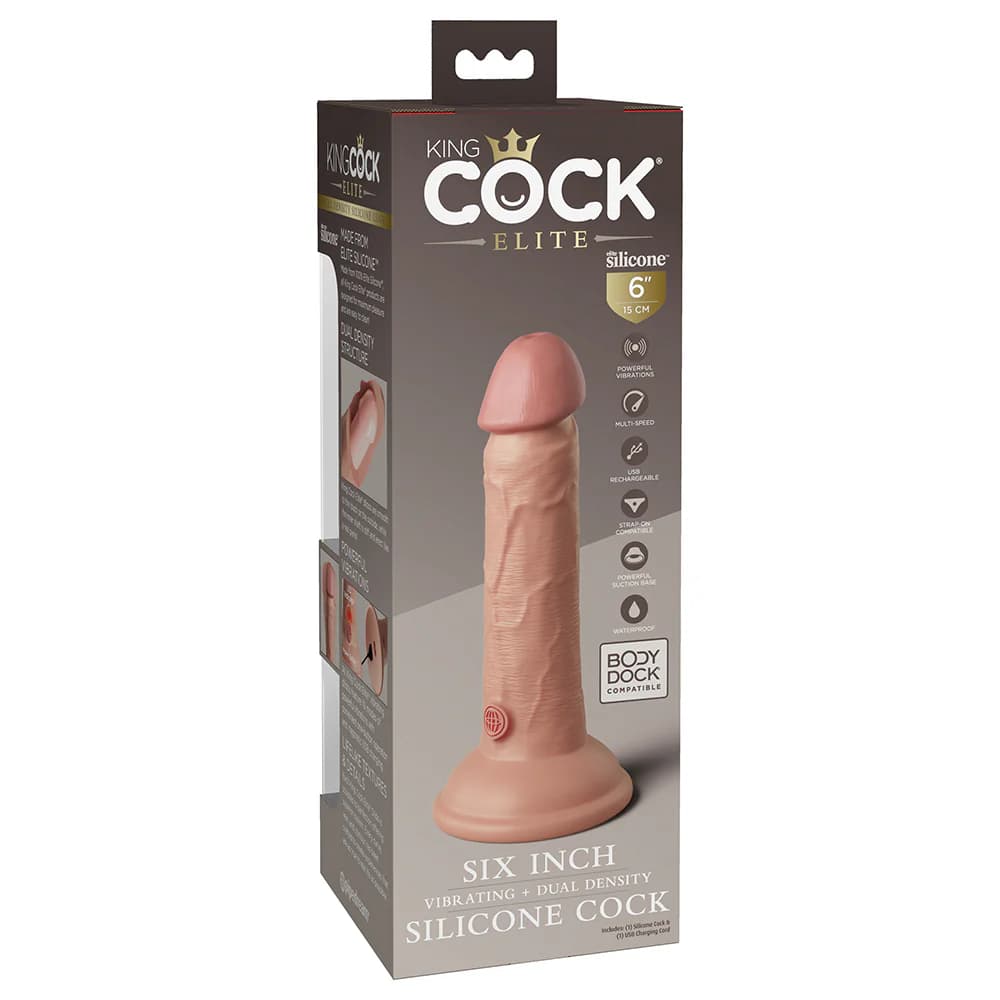 King Cock Elite 6 in. Vibrating Realistic Dildo With Suction Cup Beige thumbnail