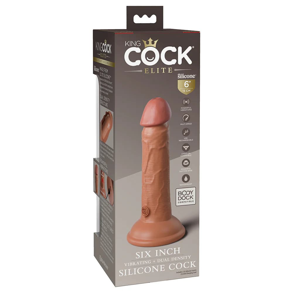 King Cock Elite 6 in. Vibrating Realistic Dildo With Suction Cup Tan thumbnail