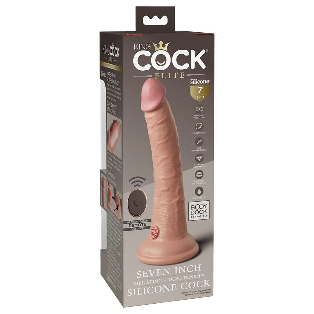 King Cock Elite 7 in. Vibrating Realistic Dildo With Suction Cup Beige thumbnail