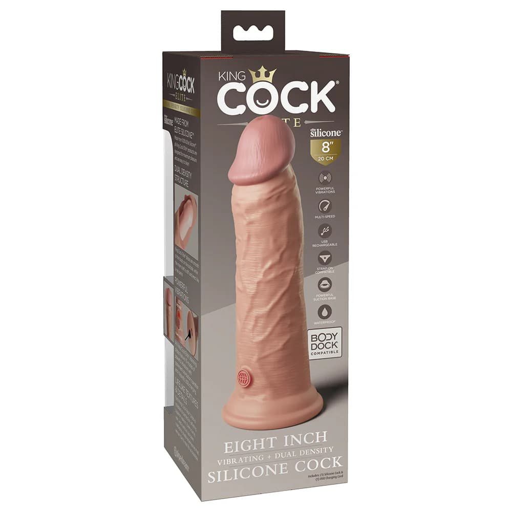 King Cock Elite 8 in. Vibrating Realistic Dildo With Suction Cup Beige thumbnail