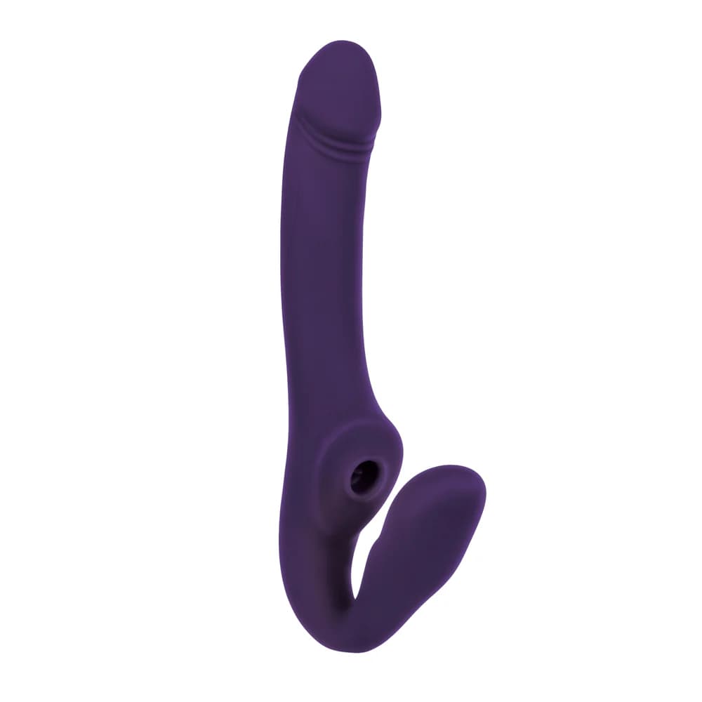 Evolved 2 Become 1 Rechargeable Remote-Controlled Silicone Strapless Strap-On With Suction Purple thumbnail