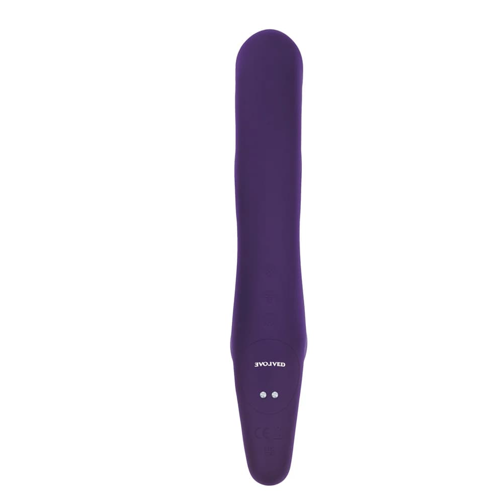 Evolved 2 Become 1 Rechargeable Remote-Controlled Silicone Strapless Strap-On With Suction Purple thumbnail 5