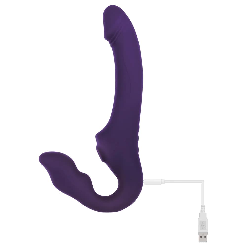 Evolved 2 Become 1 Rechargeable Remote-Controlled Silicone Strapless Strap-On With Suction Purple thumbnail 6
