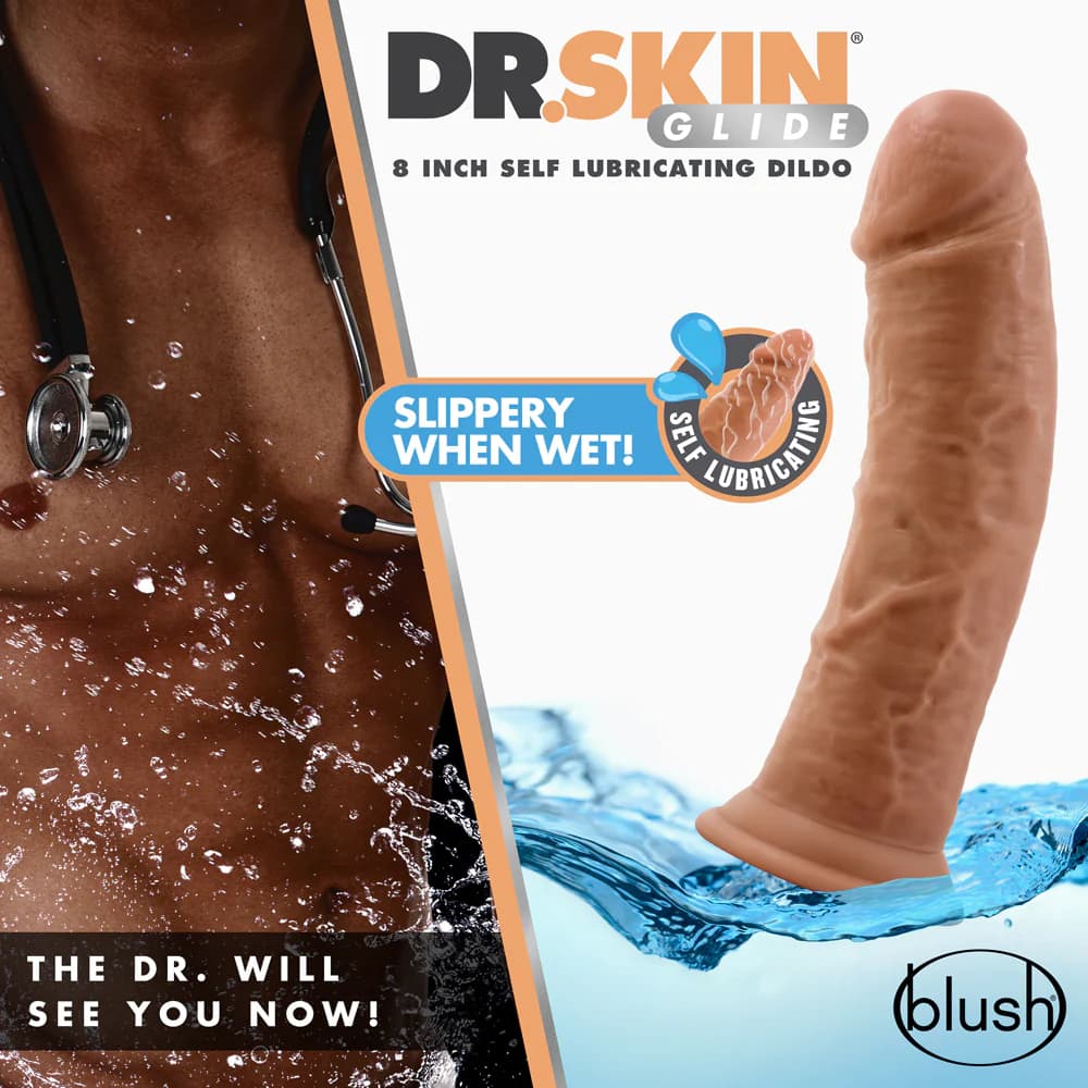Dr. Skin Glide Realistic 8 in. Self-Lubricating Dildo Tan thumbnail 8