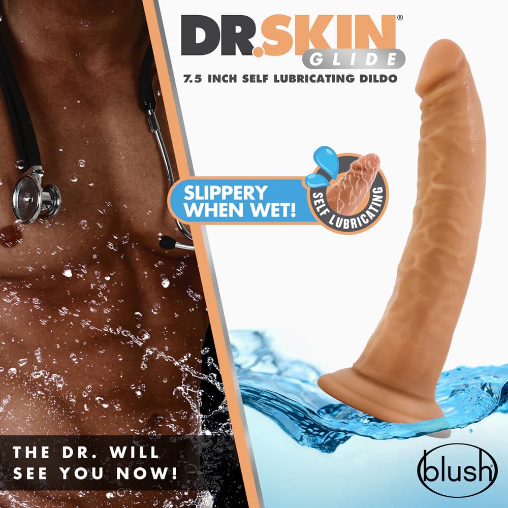 Dr. Skin Glide Realistic 7.5 in. Self-Lubricating Dildo Tan thumbnail 6