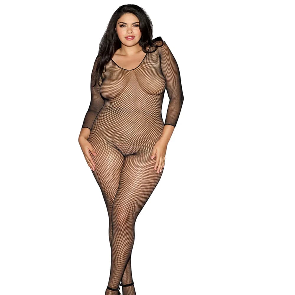 Dreamgirl Longsleeve Fishnet Bodystocking with Open Crotch Black Queen thumbnail