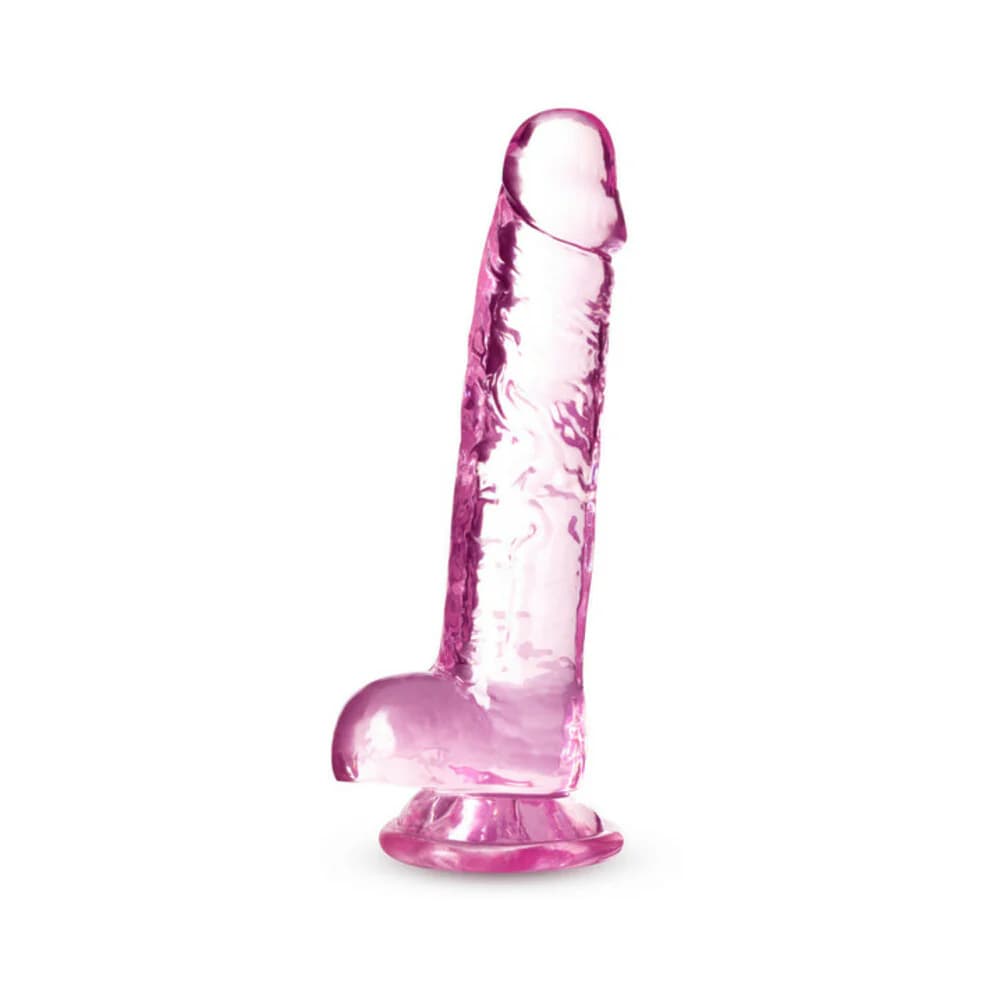 Naturally Yours Crystalline 7 in. Dildo with Balls Rose thumbnail