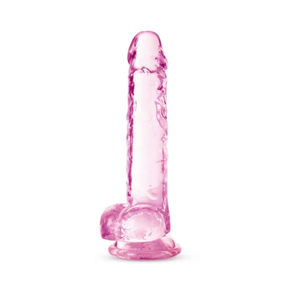 Naturally Yours Crystalline 7 in. Dildo with Balls Rose thumbnail