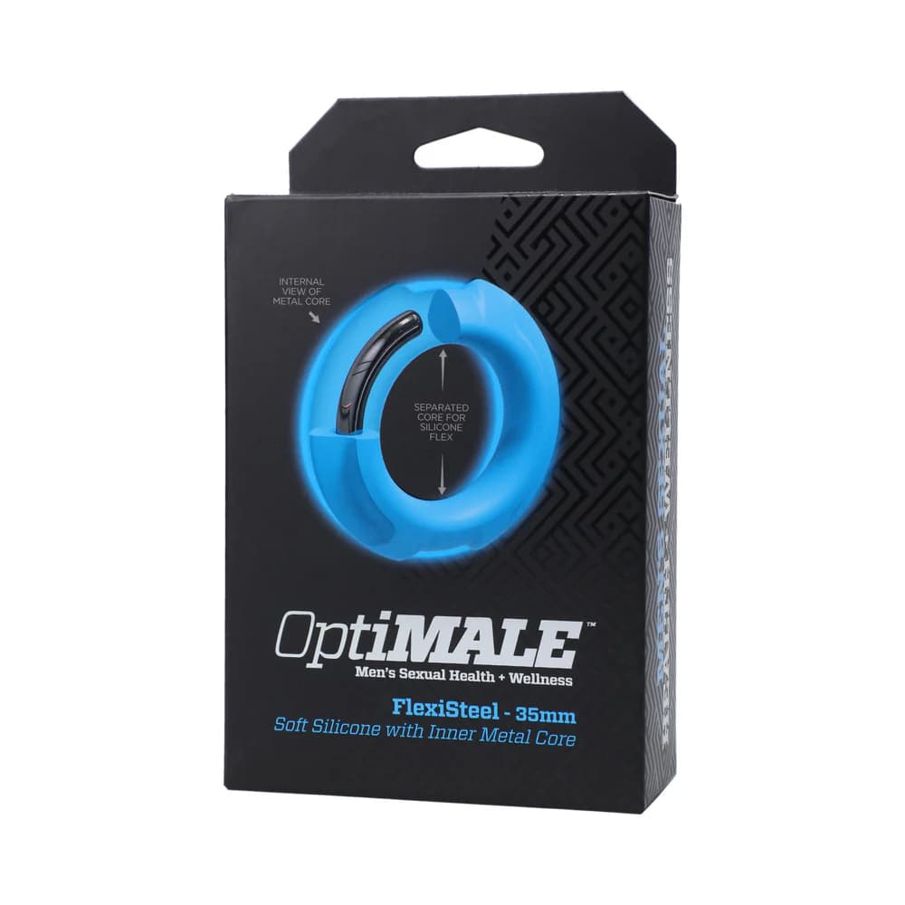 OptiMALE FlexiSteel Silicone, Metal Core Cock Ring 35 mm Blue thumbnail 6
