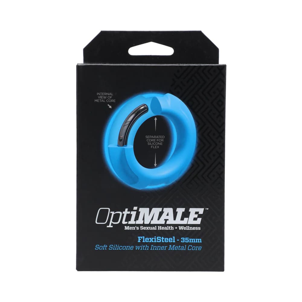 OptiMALE FlexiSteel Silicone, Metal Core Cock Ring 35 mm Blue thumbnail 7