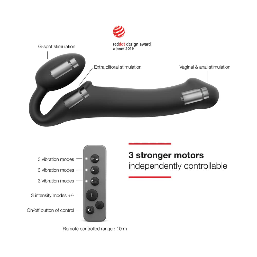 Strap-On-Me Rechargeable Remote-Controlled Silicone Vibrating Bendable Strap-On Black XL thumbnail