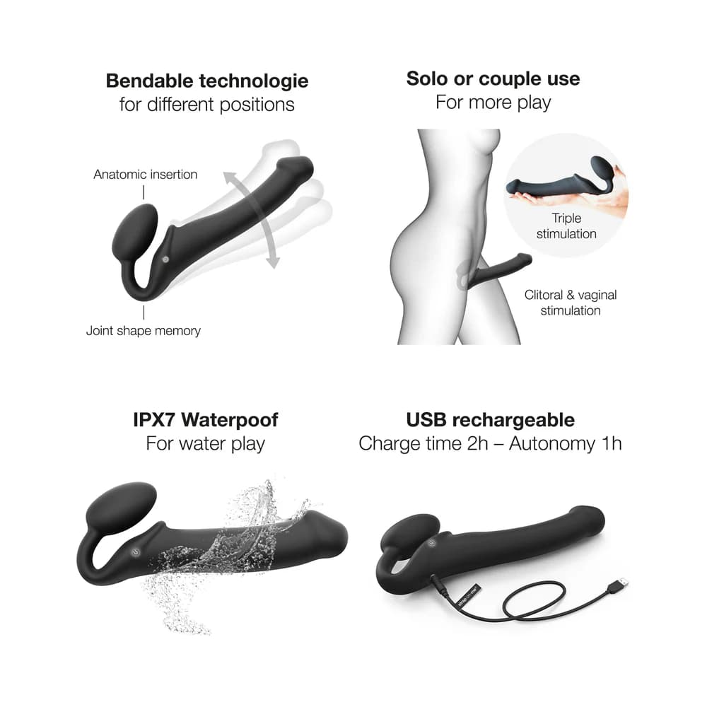 Strap-On-Me Rechargeable Remote-Controlled Silicone Vibrating Bendable Strap-On Black XL thumbnail