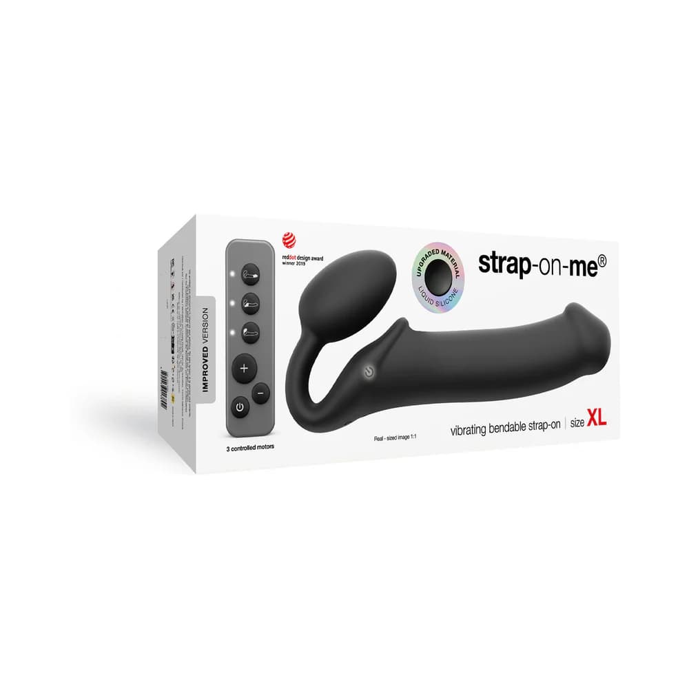Strap-On-Me Rechargeable Remote-Controlled Silicone Vibrating Bendable Strap-On Black XL thumbnail 6