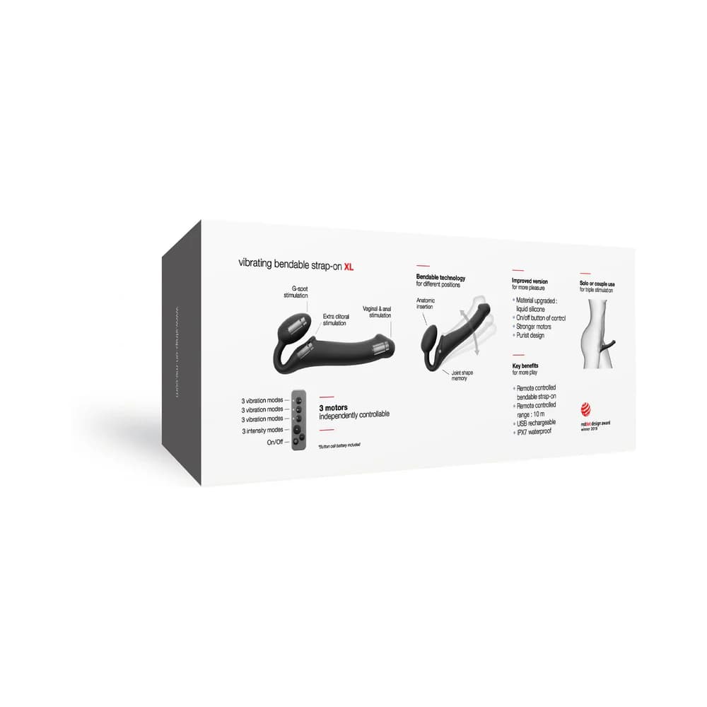 Strap-On-Me Rechargeable Remote-Controlled Silicone Vibrating Bendable Strap-On Black XL thumbnail 7