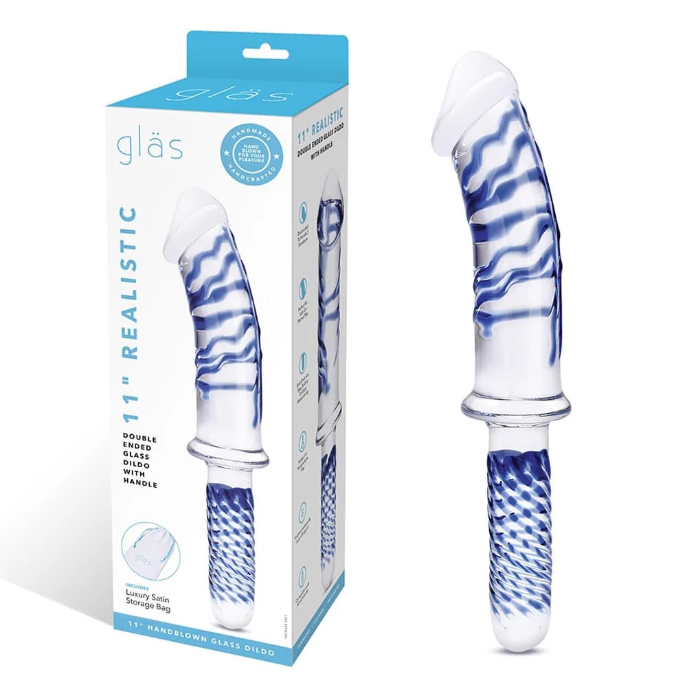 Glas 11 in. Realistic Double Ended Glass Dildo with Handle thumbnail