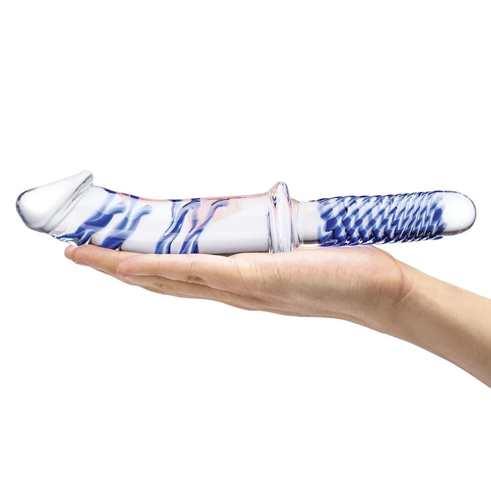 Glas 11 in. Realistic Double Ended Glass Dildo with Handle thumbnail 7