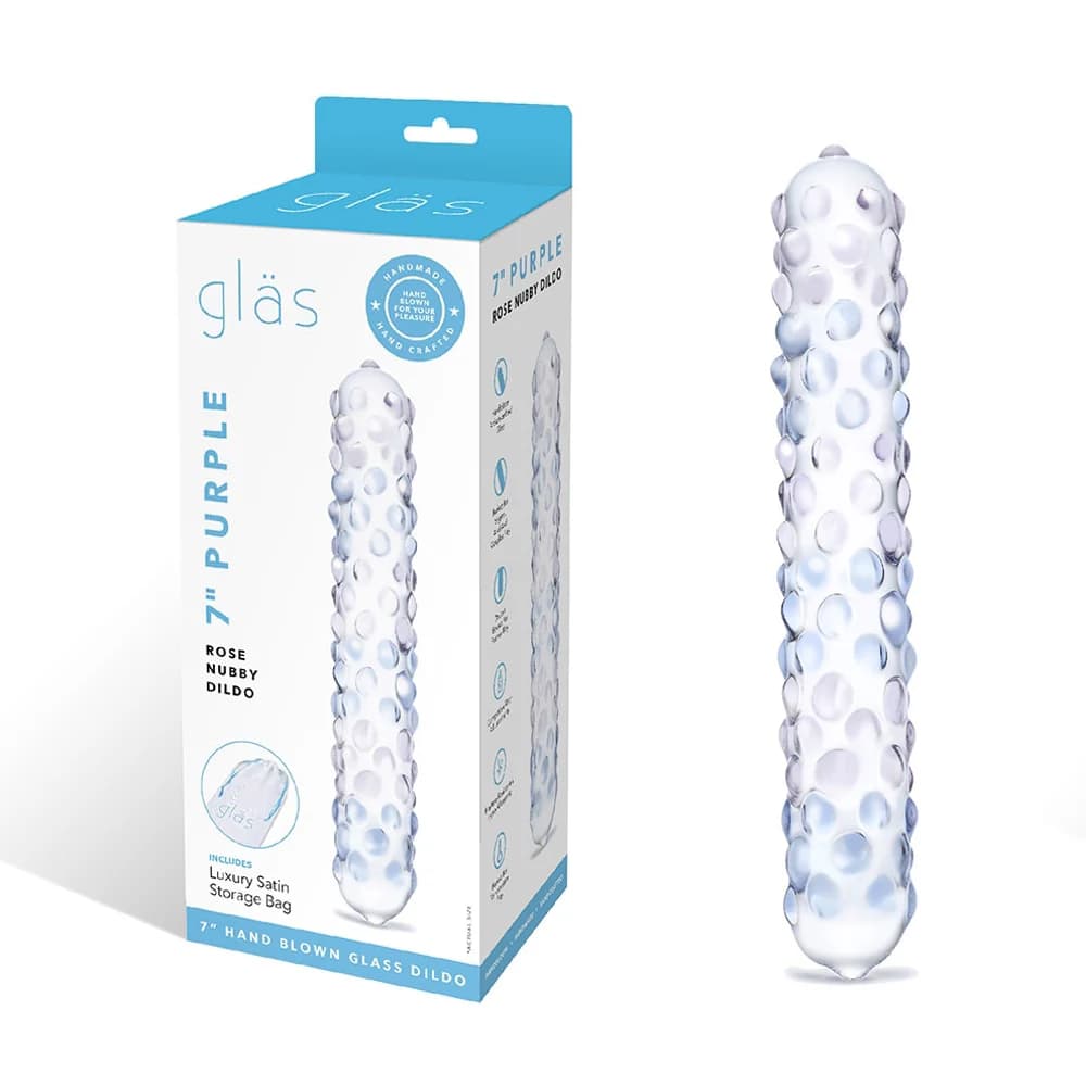 Glas 9 in. Purple Rose Nubby Glass Dildo thumbnail