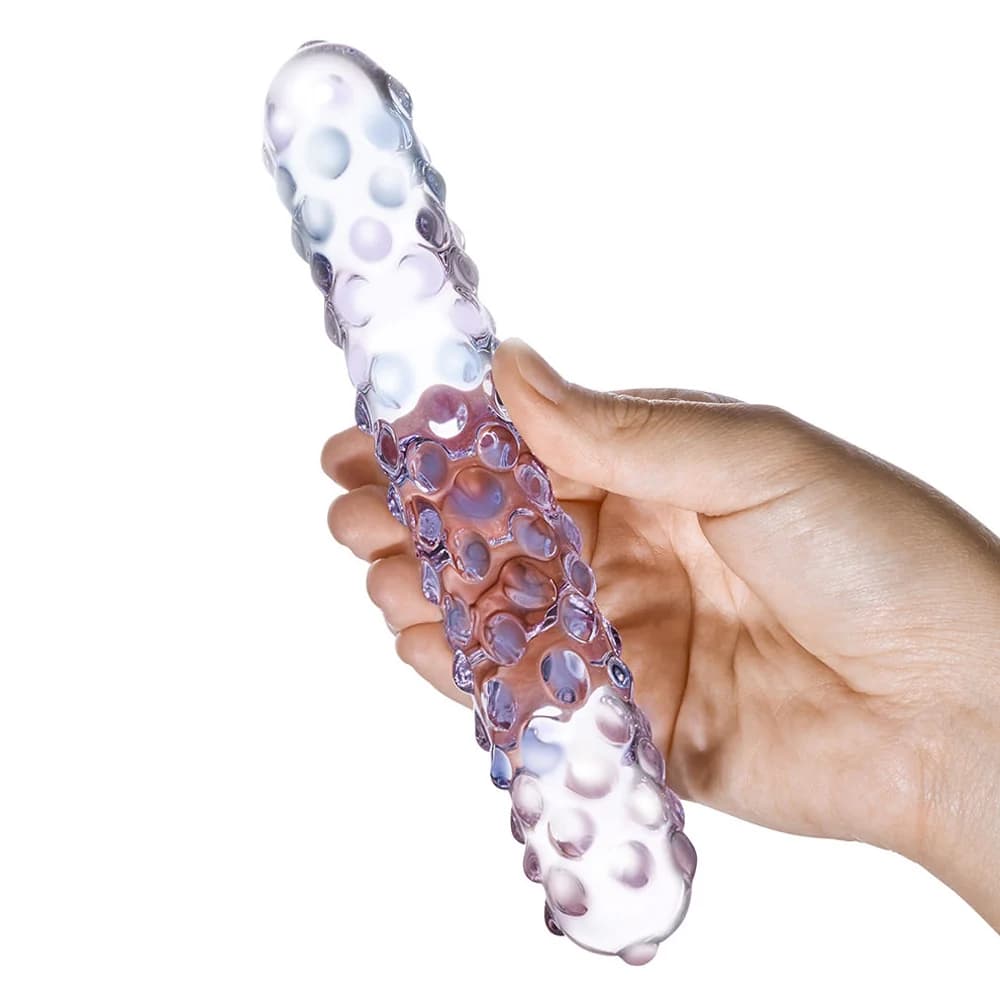 Glas 9 in. Purple Rose Nubby Glass Dildo thumbnail 5
