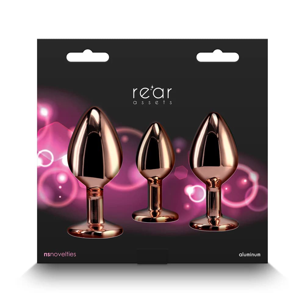 Rear Assets 3-Piece Metal Plug Kit Rose Gold/Pink Heart thumbnail
