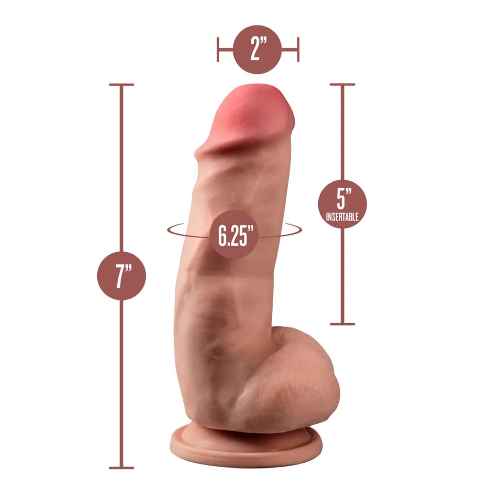 Dr. Skin Plus Girthy 7 in. Triple Density Posable Dildo with Balls Tan thumbnail 6