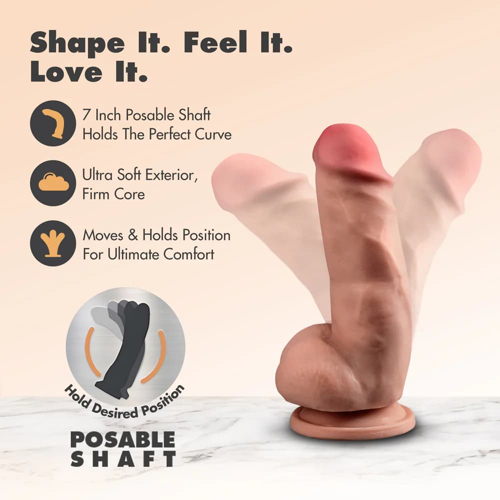 Dr. Skin Plus Girthy 7 in. Triple Density Posable Dildo with Balls Tan thumbnail 8