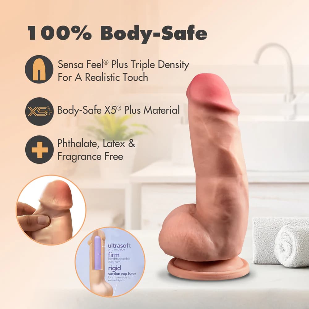 Dr. Skin Plus Girthy 7 in. Triple Density Posable Dildo with Balls Tan thumbnail 10