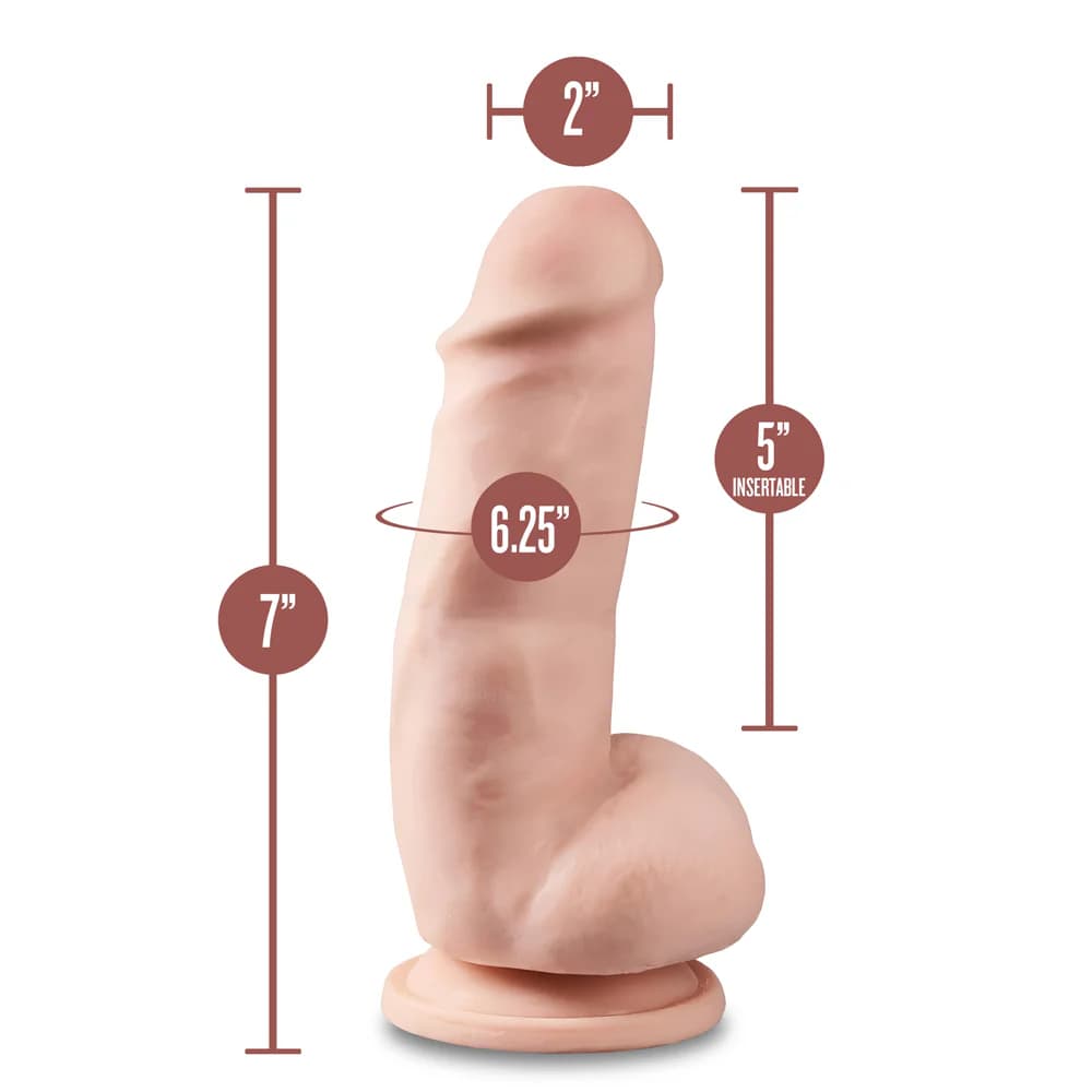 Dr. Skin Plus Girthy 7 in. Triple Density Posable Dildo with Balls Beige thumbnail 4