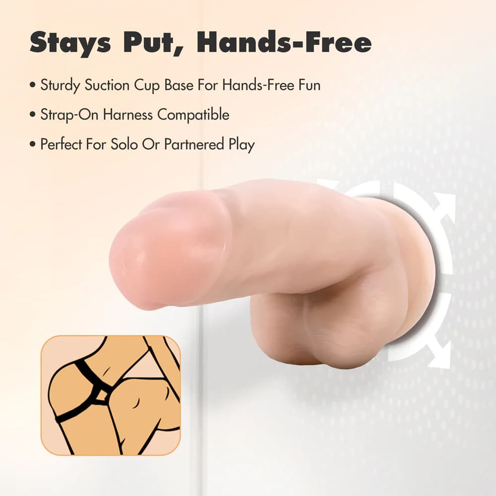 Dr. Skin Plus Girthy 7 in. Triple Density Posable Dildo with Balls Beige thumbnail 9