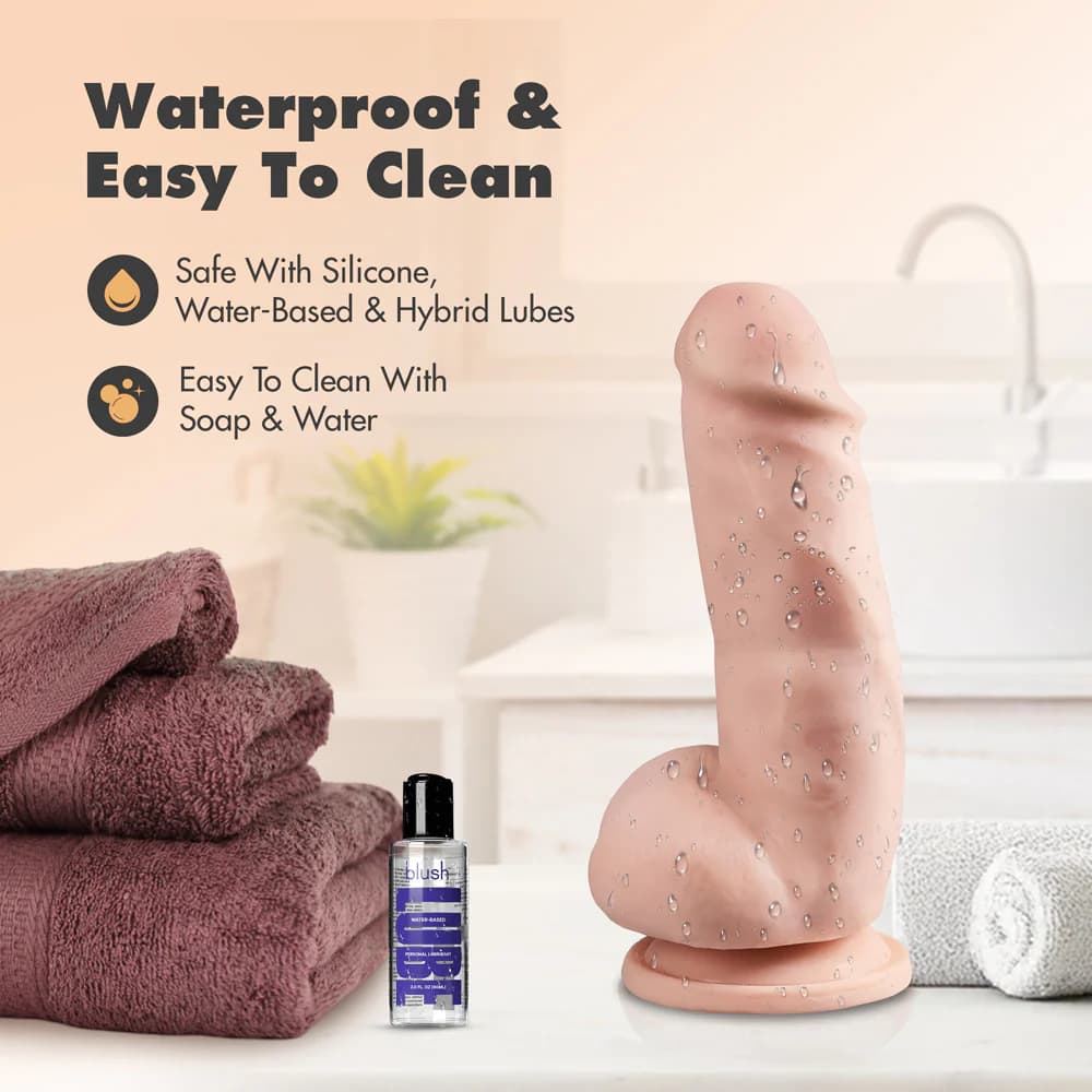 Dr. Skin Plus Girthy 7 in. Triple Density Posable Dildo with Balls Beige thumbnail 10