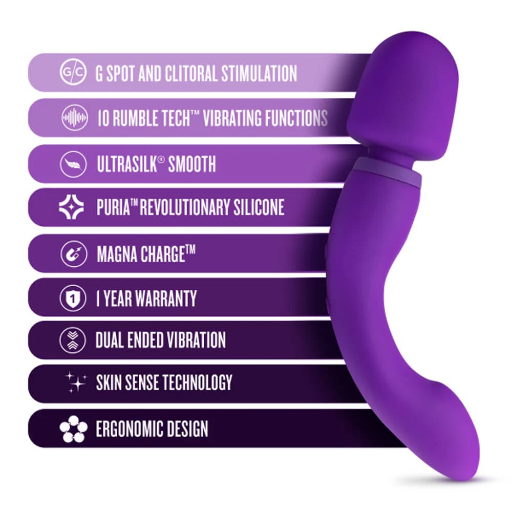 Wellness Dual Sense Rechargeable Silicone Dual Ended G-Spot & Wand Vibrator Purple thumbnail 7